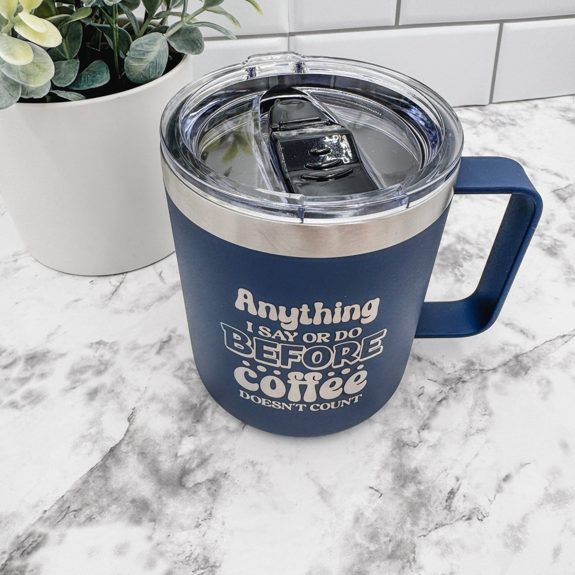 14oz Insulated Stainless Steel Mug – 'May Your Coffee Kick In Before Reality Does - Embellish My Heart