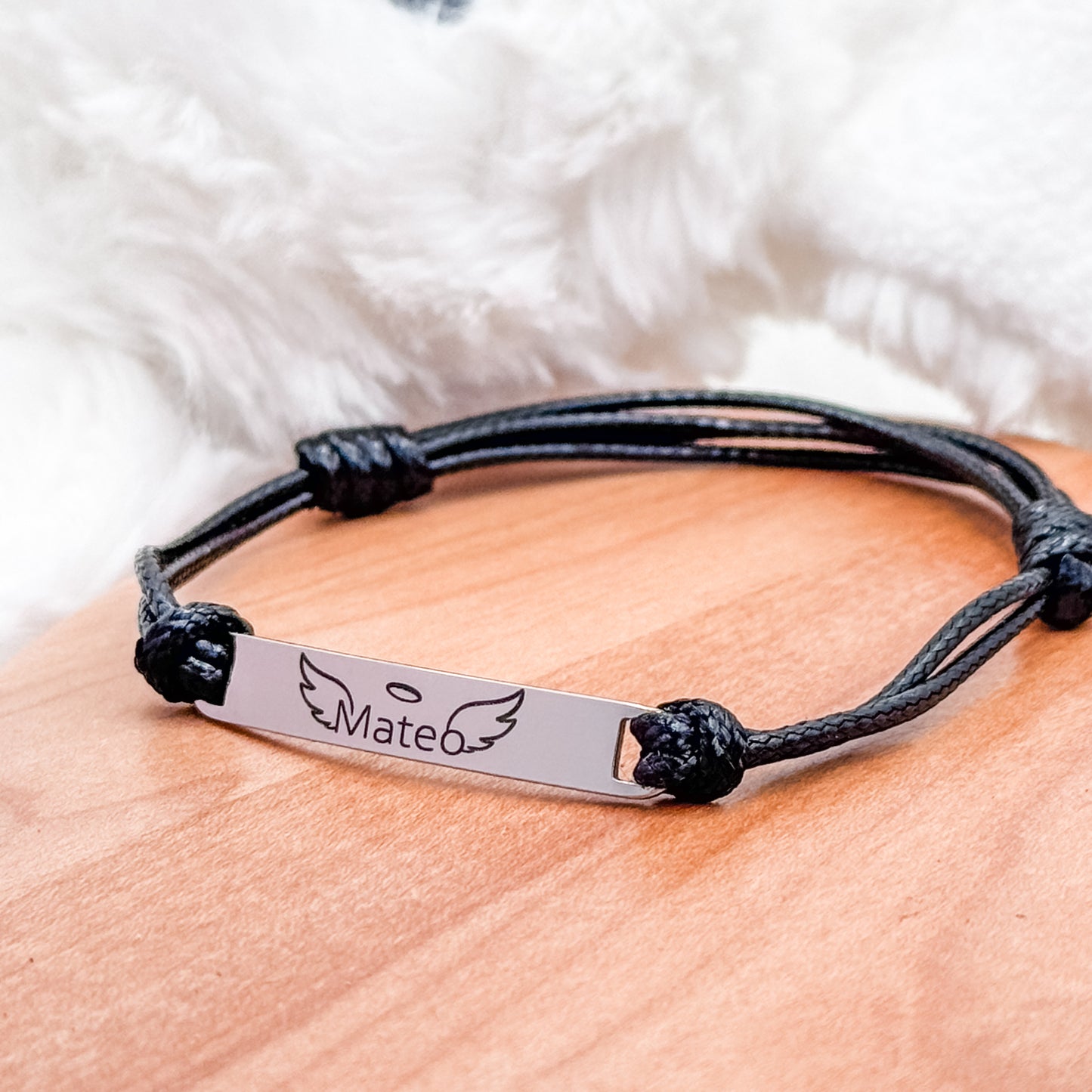 Personalized Angel Baby Memorial Bracelet • Adjustable Cord with Name + Wings