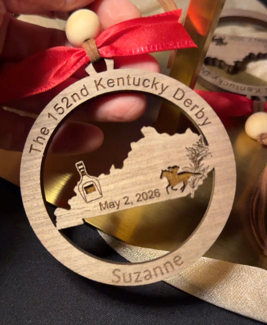 Personalized Kentucky Derby Ornament 2026 β’ Custom Name Derby Keepsake β’ Louisville Event Gift β’ Horse Racing Souvenir β’ Derby Party Favor