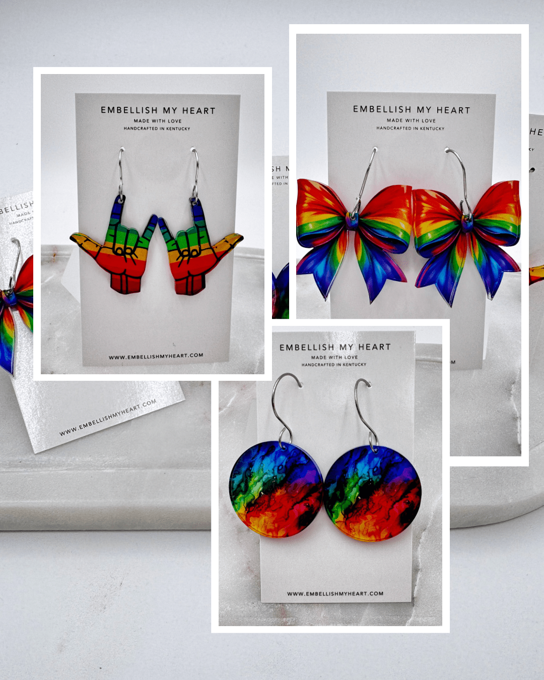 Bold Rainbow Acrylic Earrings – Lightweight Statement Jewelry | 3 Styles | Handmade & Hypoallergenic - Embellish My Heart