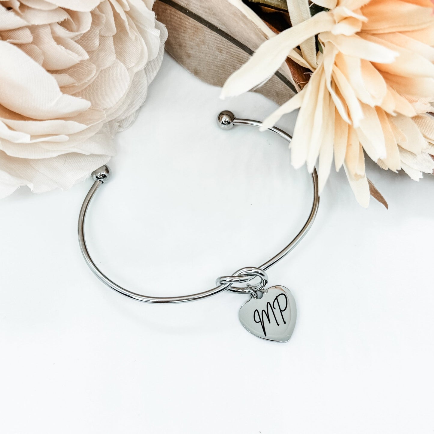Custom Infinity Knot Heart Bangle Bracelet Stainless Steel - Embellish My Heart