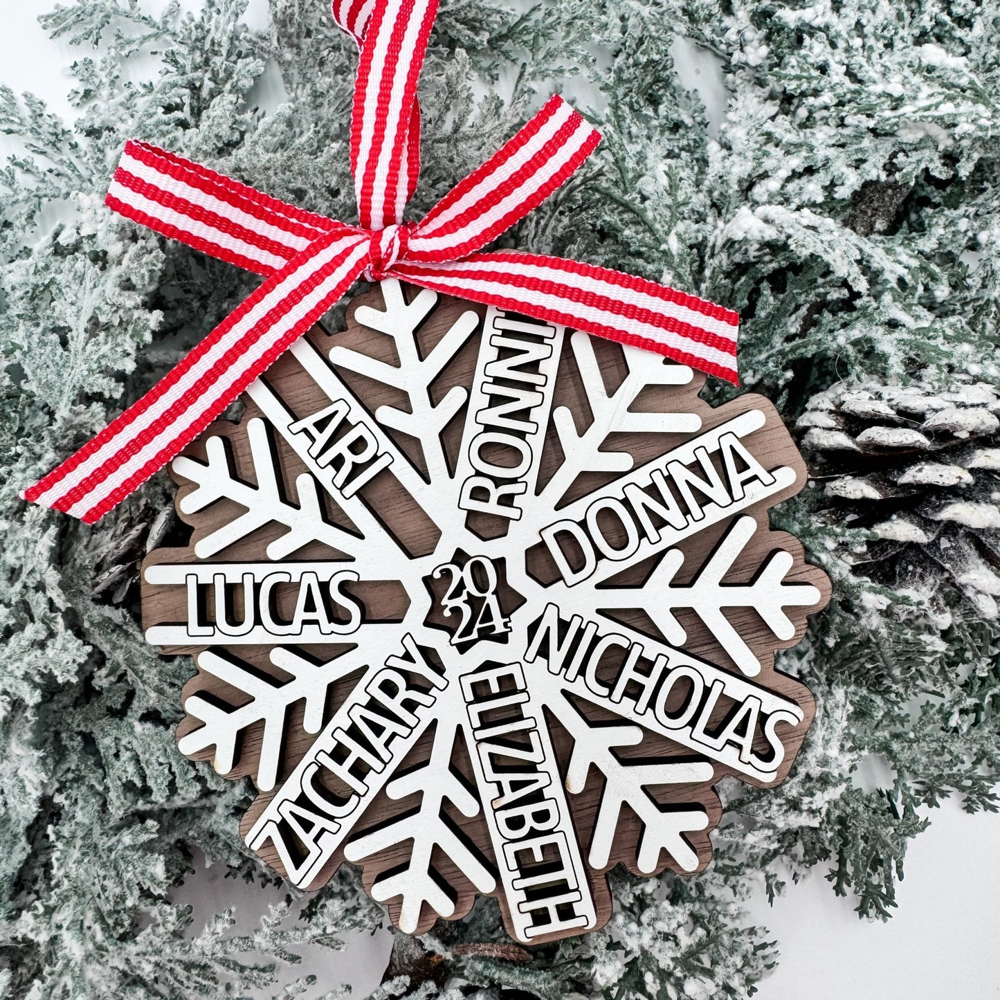 Family Snowflake Ornament - Christmas Tree Ornament with Family Names - Christmas Snowflake Name Ornament - Embellish My Heart