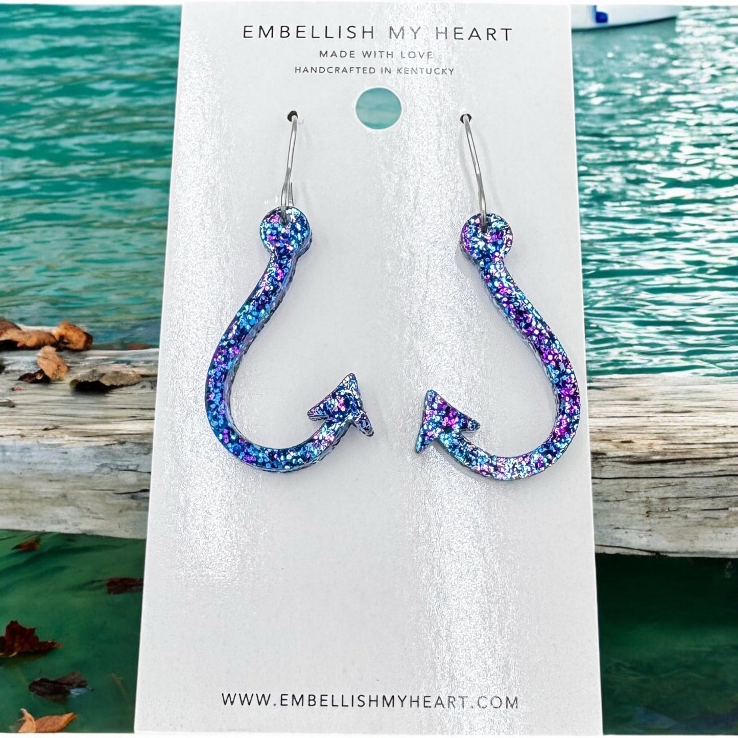 Fishing Hook Earrings – Multicolor & Silver Glitter Options - Embellish My Heart