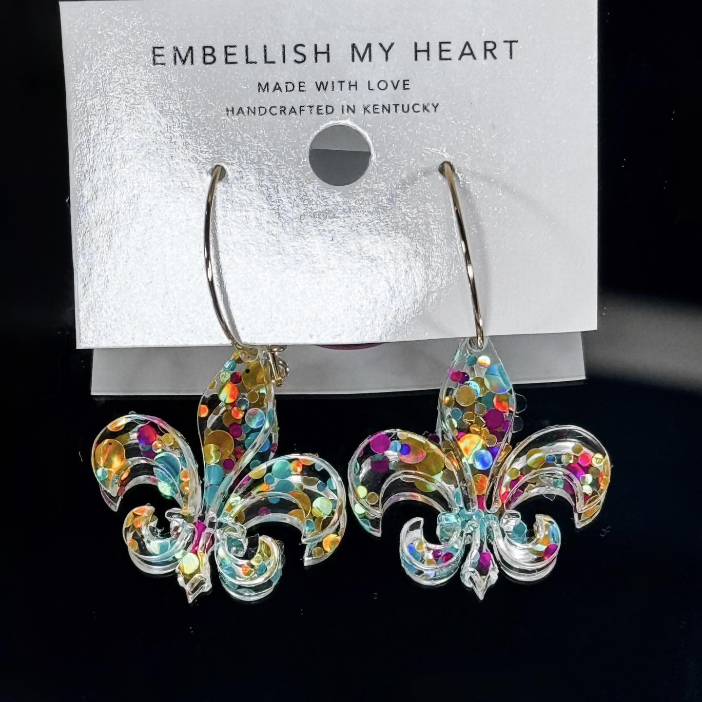Fleur De Lis Hoop Earrings – Metallic Confetti Dots | Louisville - Inspired Derby Day Style - Embellish My Heart
