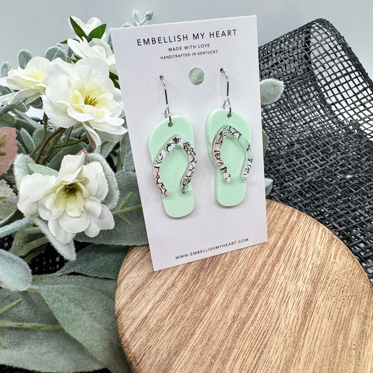Mint Blossom Flip Flop Earrings - Embellish My Heart