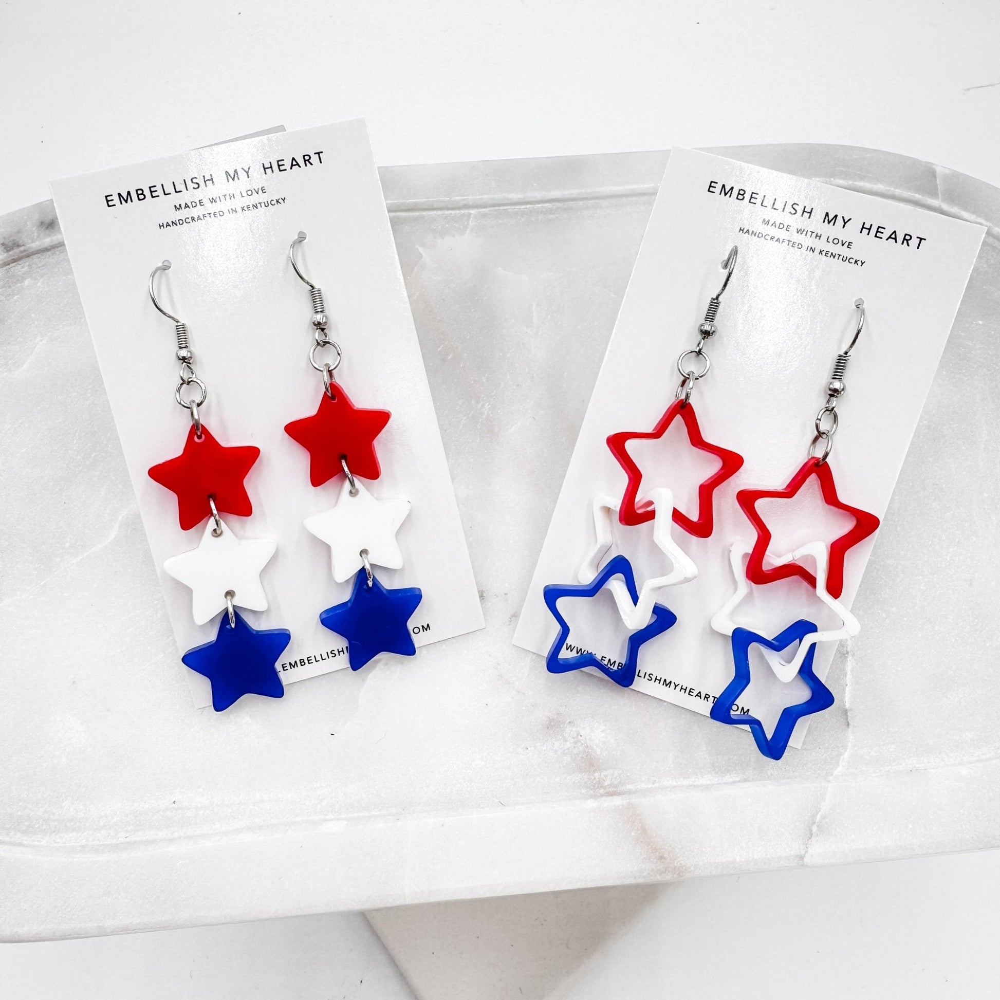 Red White and Blue Interlocking Star Earrings – Patriotic Lightweight Cutout Dangle Earrings for 4th of July, Memorial Day, USA Pride - Embellish My Heart