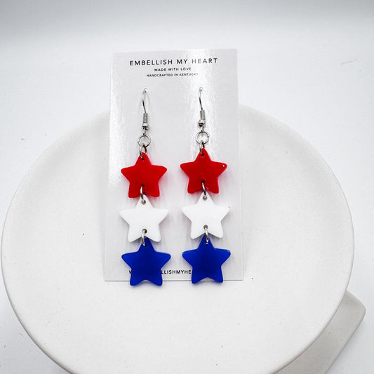 Red White and Blue Solid Star Earrings – Bold Patriotic Statement Earrings for 4th of July, Team Spirit, USA Accessories - Embellish My Heart