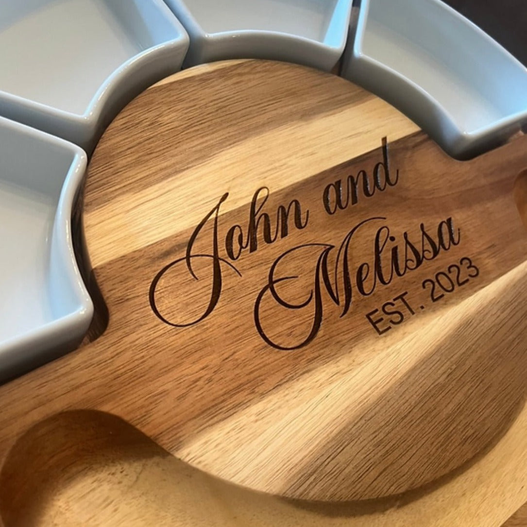 Circular serving board with ramekins and utensils - Embellish My Heart