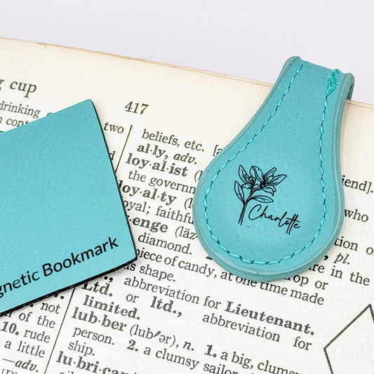 Custom Magnetic Leather Bookmark – Personalized Engraved Front or Double-Sided | Gift for Readers, Journals, or Bible Tabs