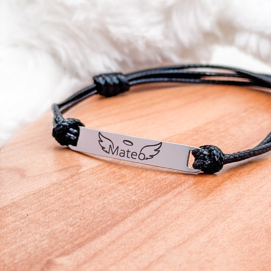 Personalized Angel Baby Memorial Bracelet • Adjustable Cord with Name + Wings