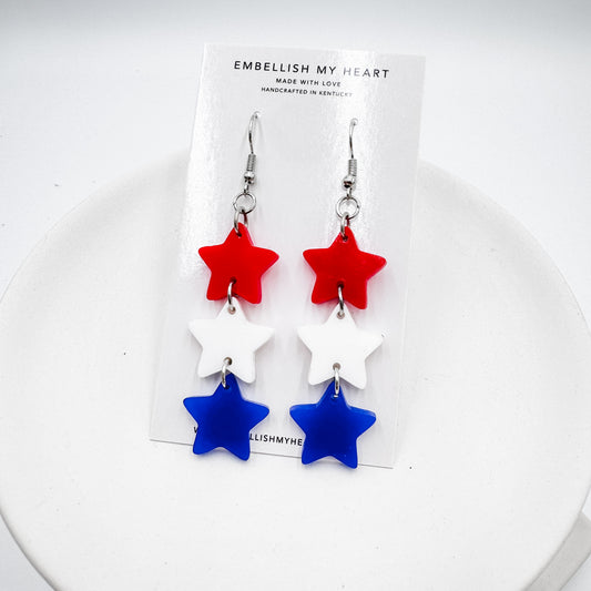Red White and Blue Solid Star Earrings – Bold Patriotic Statement Earrings for 4th of July, Team Spirit, USA Accessories