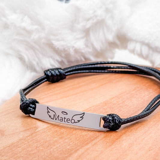 Personalized Angel Baby Memorial Bracelet • Adjustable Cord with Name + Wings