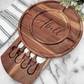 Acacia Wood Charcuterie Board Set | Engraved Round Cheese Board with Knives | Housewarming or Wedding Gift - Embellish My Heart