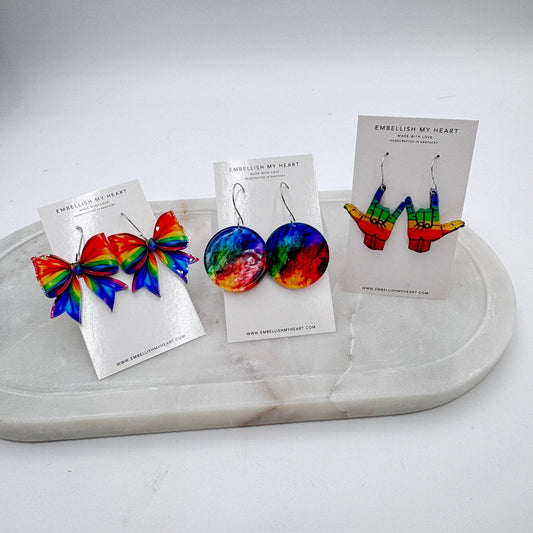Bold Rainbow Acrylic Earrings – Lightweight Statement Jewelry | 3 Styles | Handmade & Hypoallergenic - Embellish My Heart