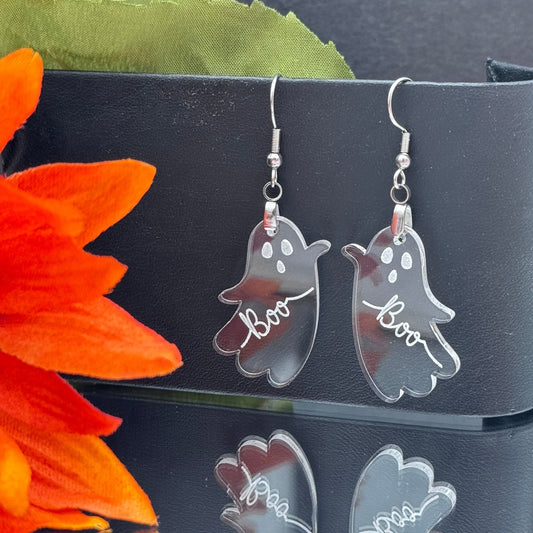 “Boo” Clear Acrylic Ghost Earrings - Embellish My Heart