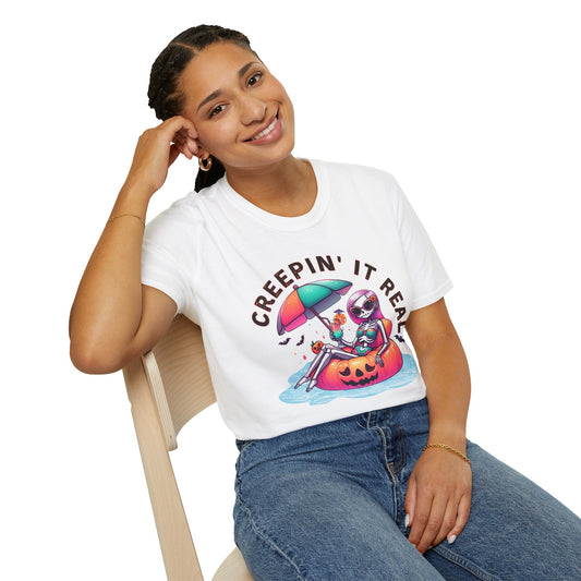 Creepin' It Real T-Shirt, Unisex Halloween Shirt, Spooky Summer Tee, Fun Graphic Tee, Casual Wear for Fall - Embellish My Heart