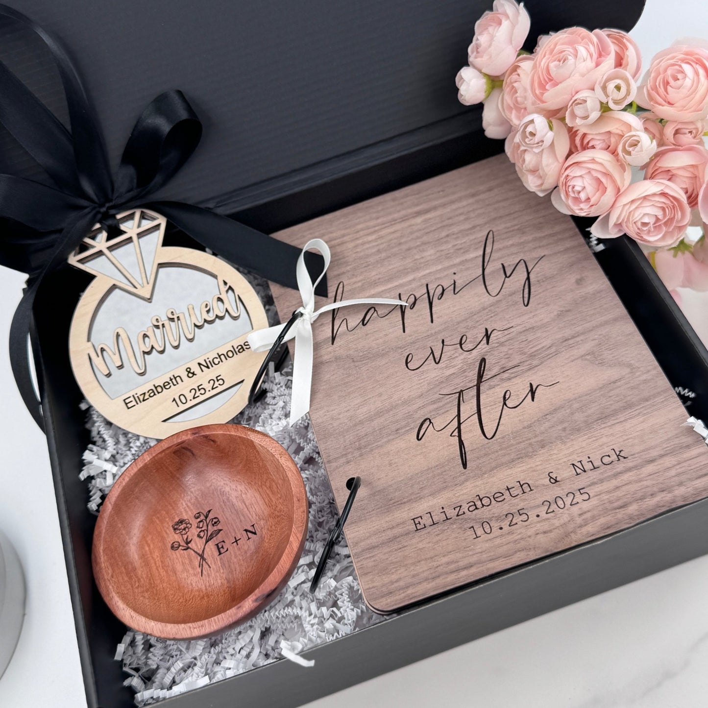 Custom Engraved Ring Dish with Your Birth Flowers – Personalized Wooden Keepsake - Embellish My Heart