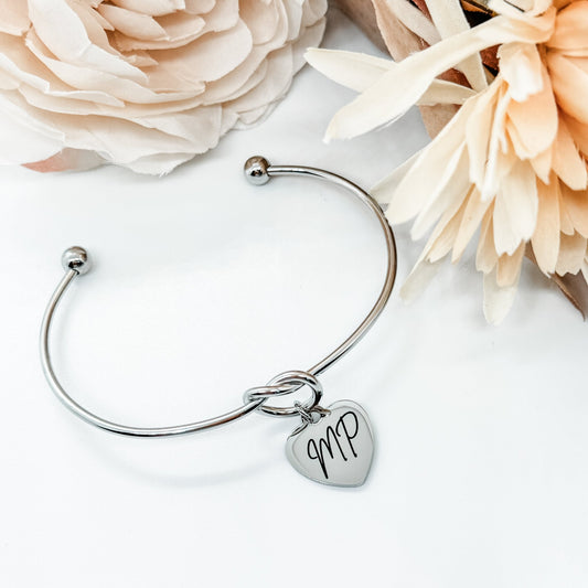 Custom Infinity Knot Heart Bangle Bracelet Stainless Steel - Embellish My Heart