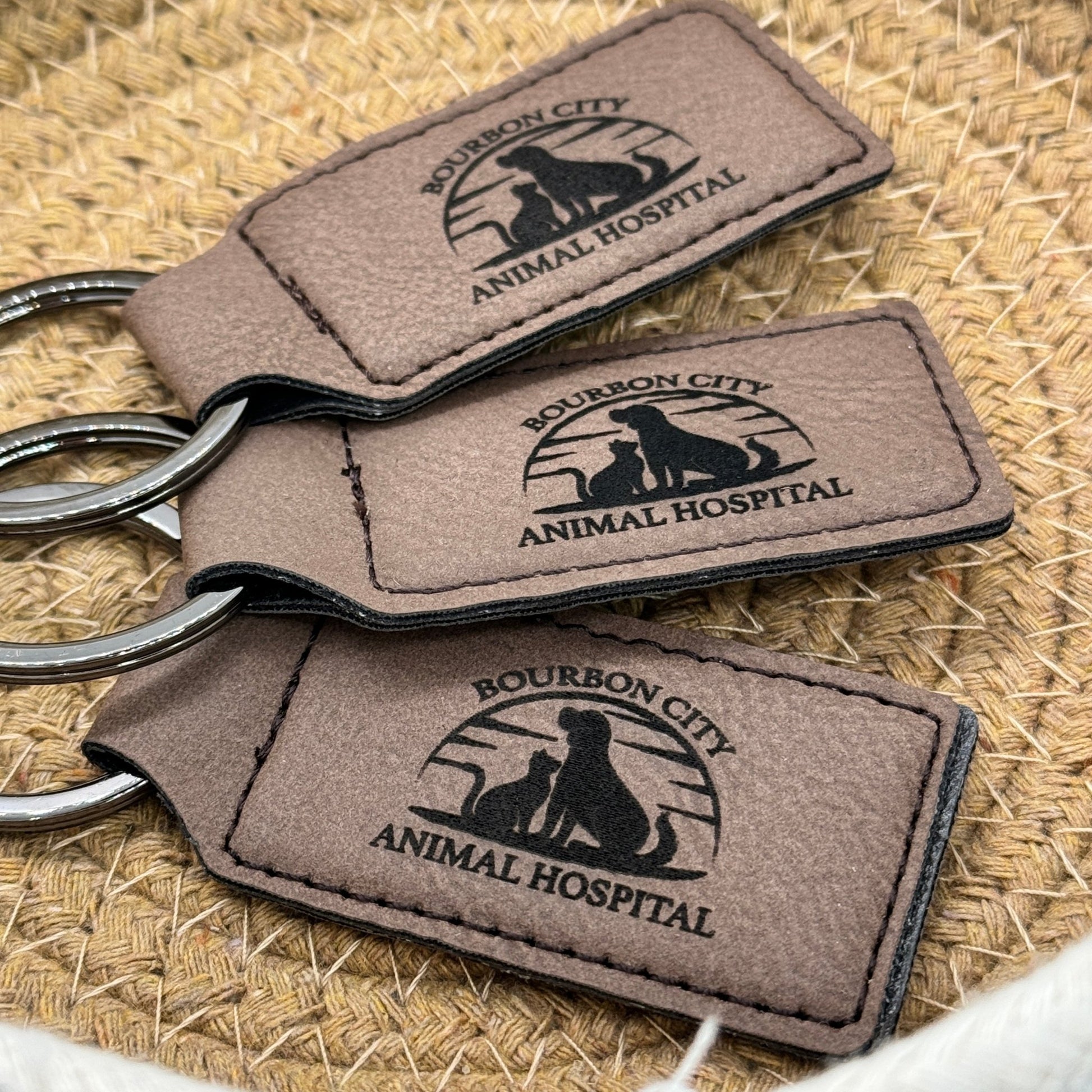 Custom Keychains - Engraved Dark Brown Faux Leather Rectangle Keychain - Embellish My Heart