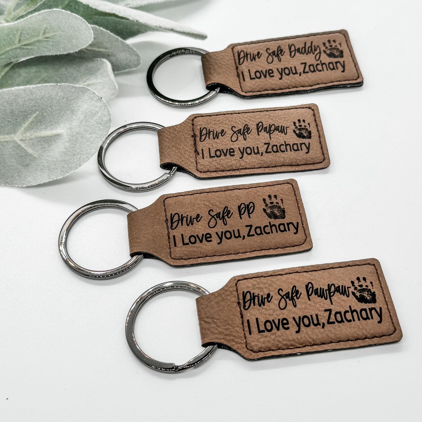 Custom Keychains - Engraved Dark Brown Faux Leather Rectangle Keychain - Embellish My Heart