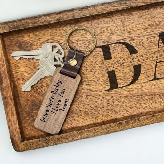 Custom Keychains - Engraved Dark Brown Wood Rectangle Keychain - Embellish My Heart