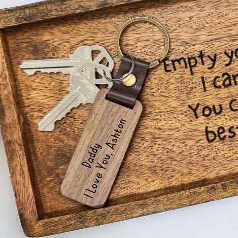 Custom Keychains - Engraved Dark Brown Wood Rectangle Keychain - Embellish My Heart