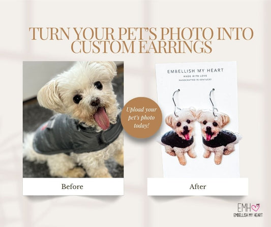 Custom Pet Photo Earrings – Dangle or Stud | Personalized Pet Gift | Photo Jewelry for Dog Moms, Cat Lovers & Memorials - Embellish My Heart