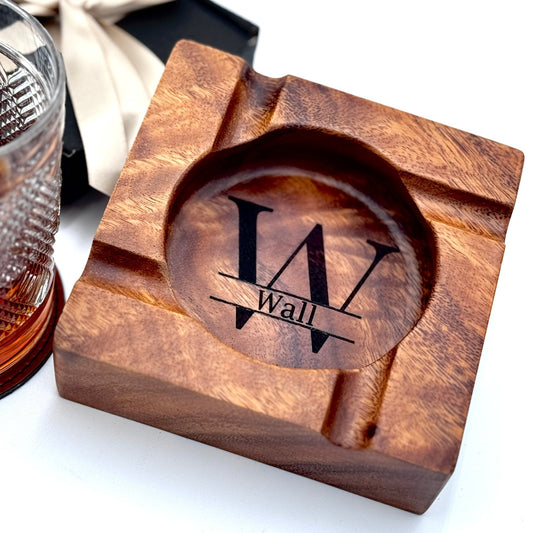 Engraved Wood Cigar Ashtray | Personalized Whiskey Lounge Gift for Him | Custom Men’s Gift, Groomsmen, or Bar Cart Accessory - Embellish My Heart