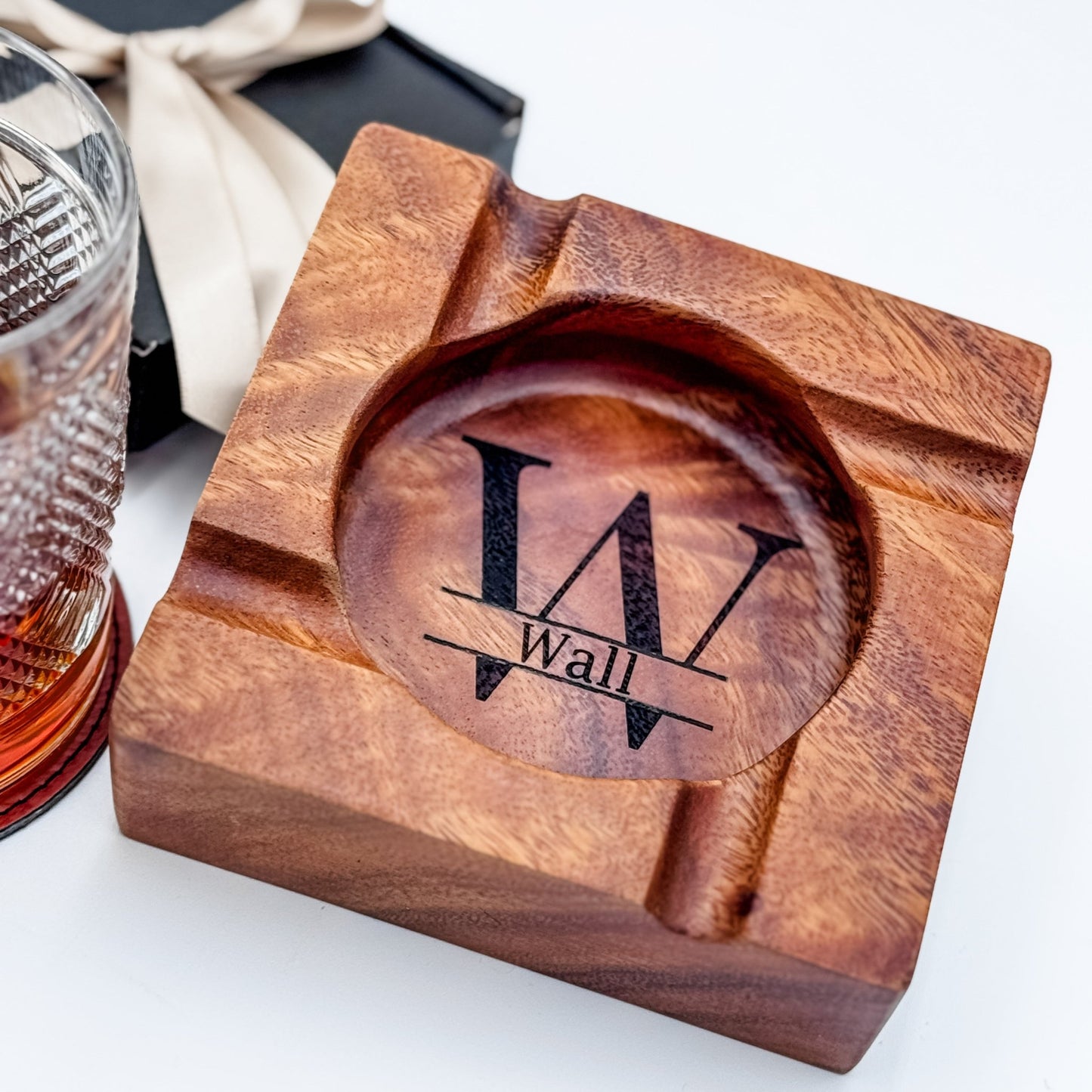 Engraved Wood Cigar Ashtray | Personalized Whiskey Lounge Gift for Him | Custom Men’s Gift, Groomsmen, or Bar Cart Accessory - Embellish My Heart