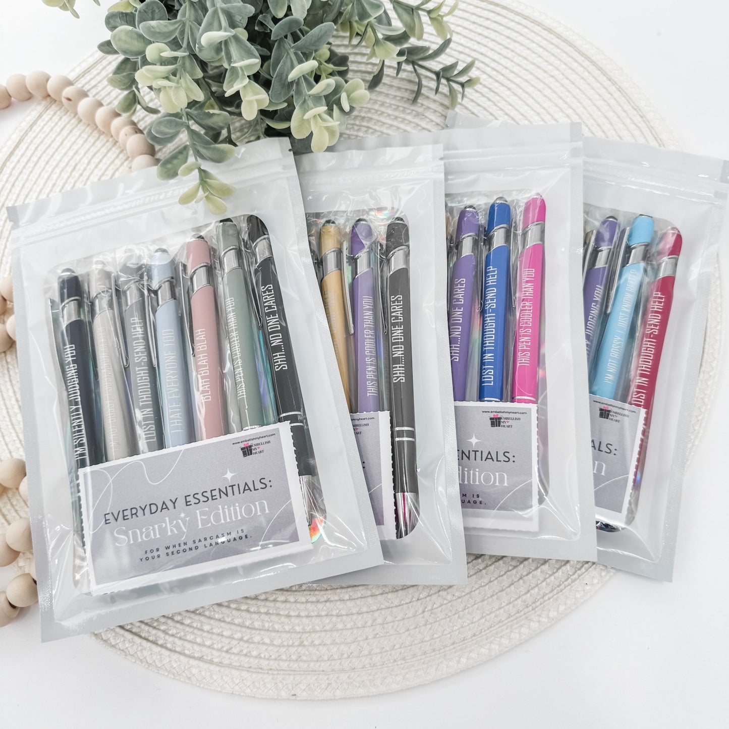 Everyday Essentials: Snarky Engraved Pen Set (Stylus Pens, Set of 7) - Embellish My Heart