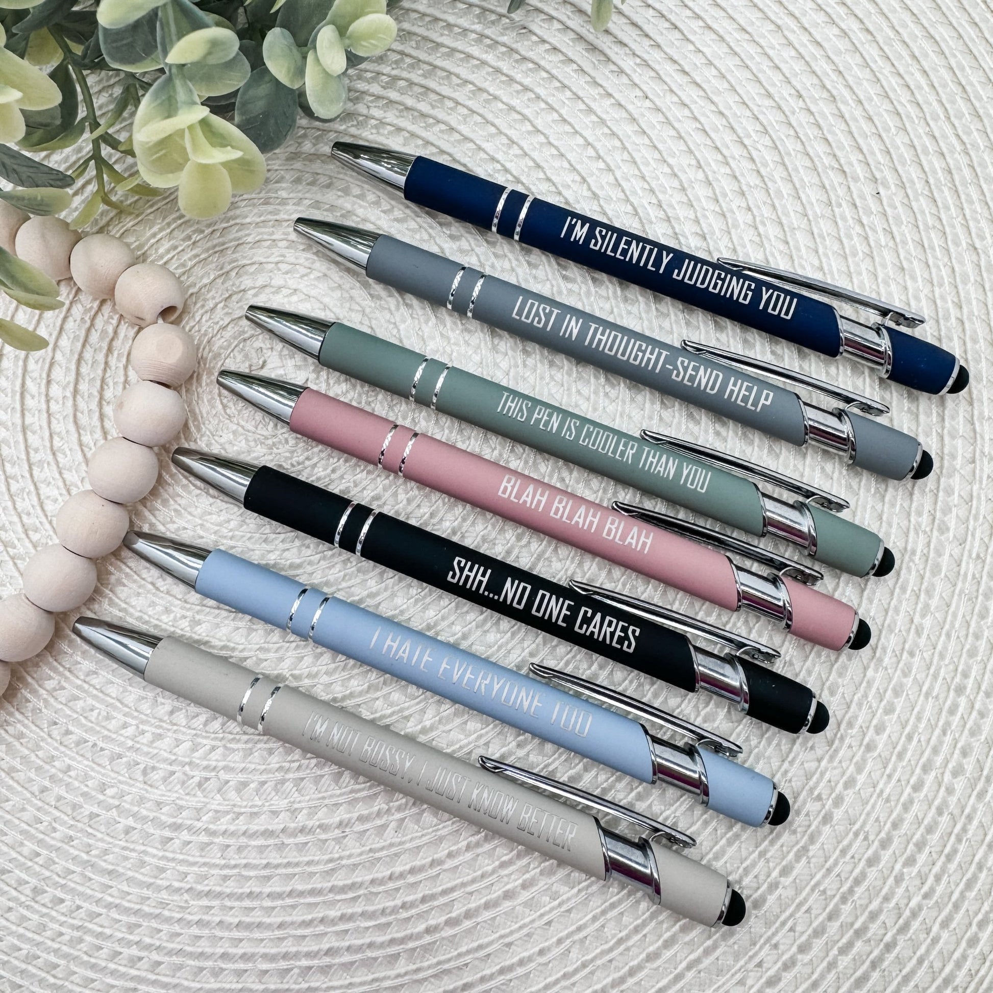 Everyday Essentials: Snarky Engraved Pen Set (Stylus Pens, Set of 7) - Embellish My Heart