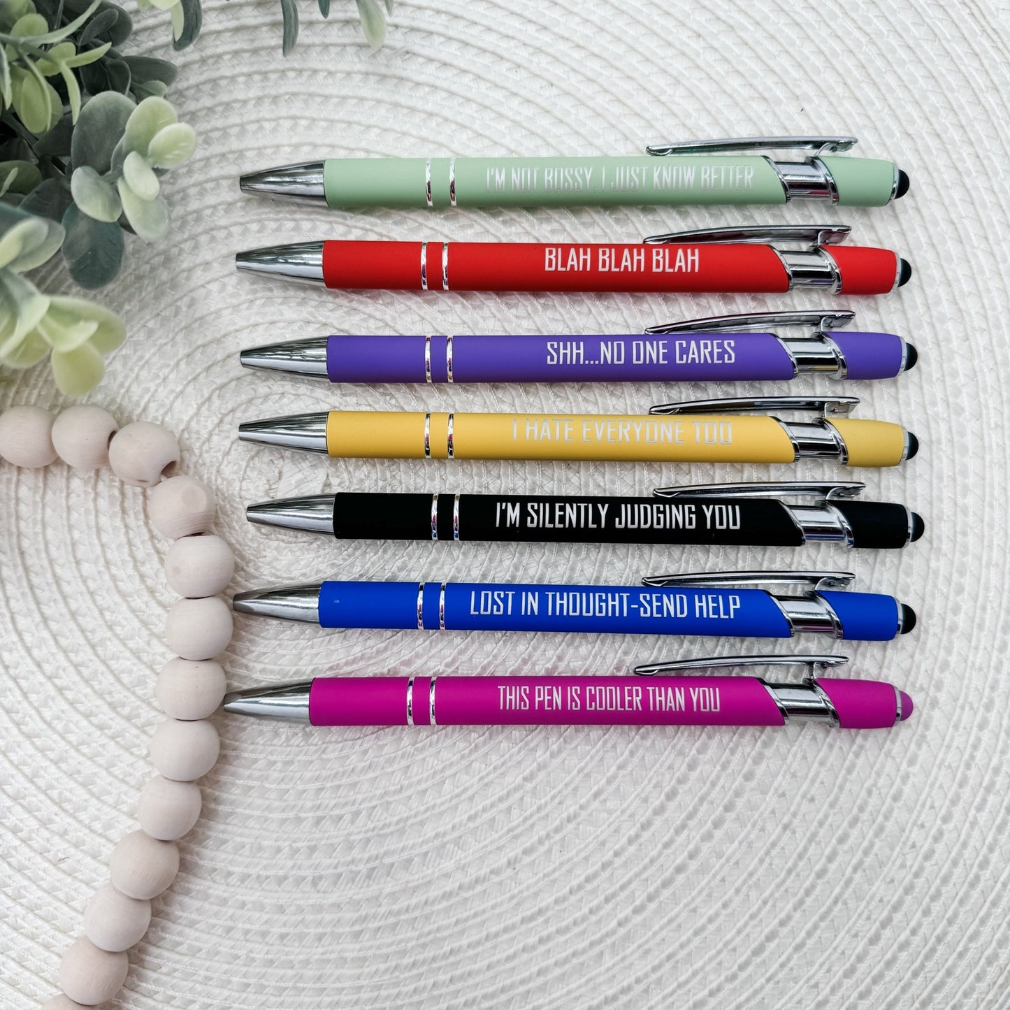 Everyday Essentials: Snarky Engraved Pen Set (Stylus Pens, Set of 7) - Embellish My Heart