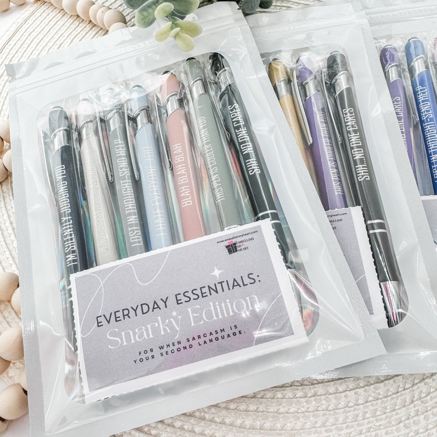 Everyday Essentials: Snarky Engraved Pen Set (Stylus Pens, Set of 7) - Embellish My Heart