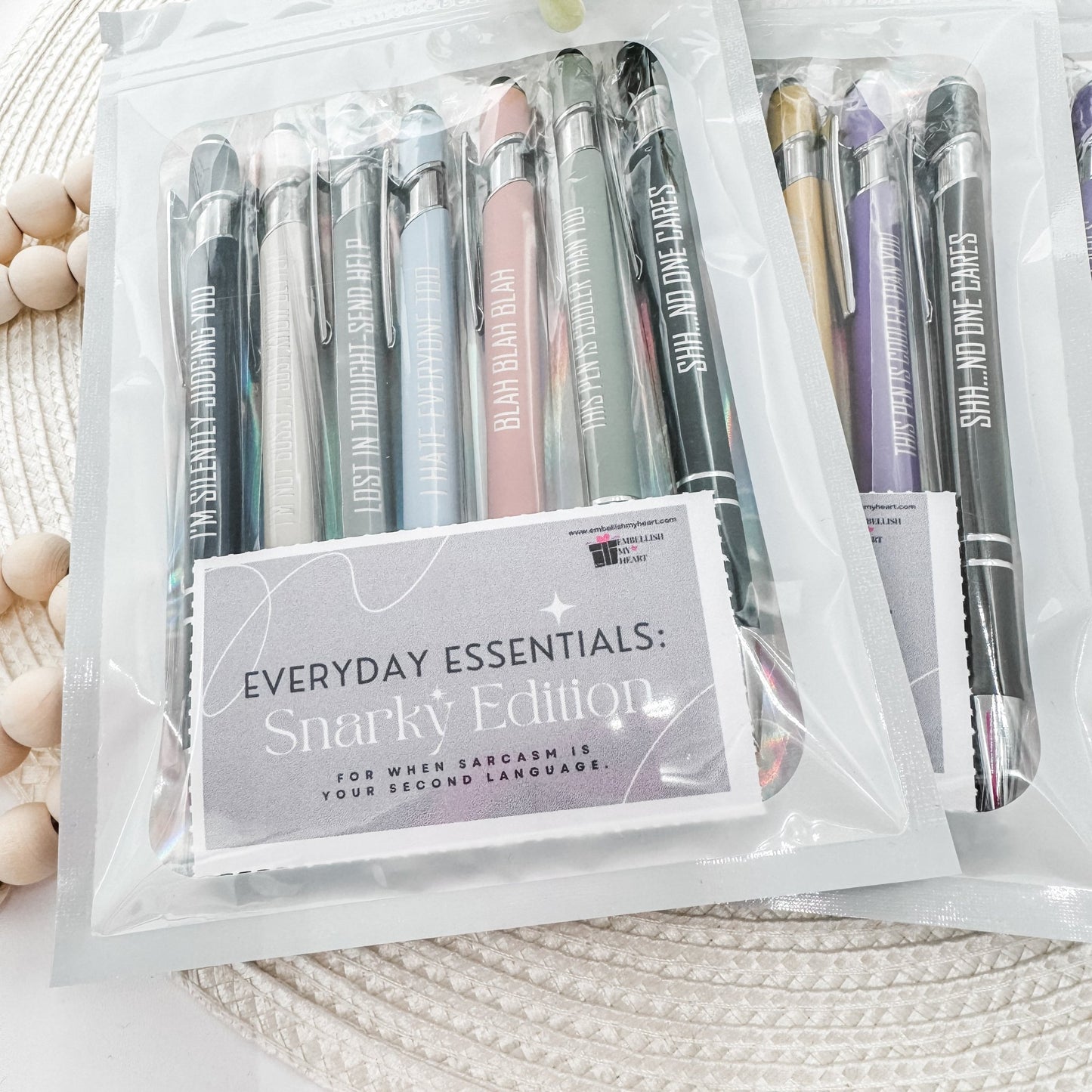 Everyday Essentials: Snarky Engraved Pen Set (Stylus Pens, Set of 7) - Embellish My Heart