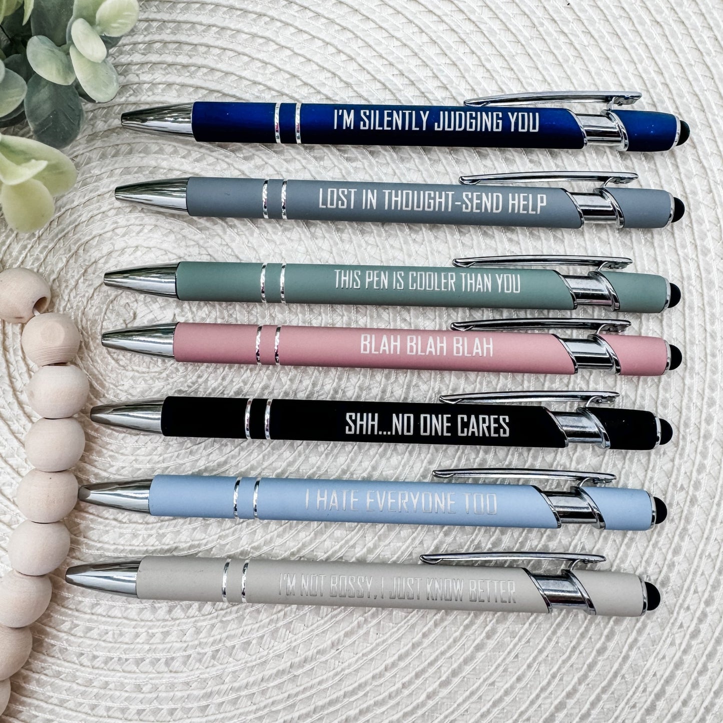 Everyday Essentials: Snarky Engraved Pen Set (Stylus Pens, Set of 7) - Embellish My Heart