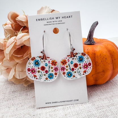 Floral Pumpkin Earrings – Fall Studs & Dangles for Women | Cute Pumpkin Earrings for Autumn Outfits - Embellish My Heart