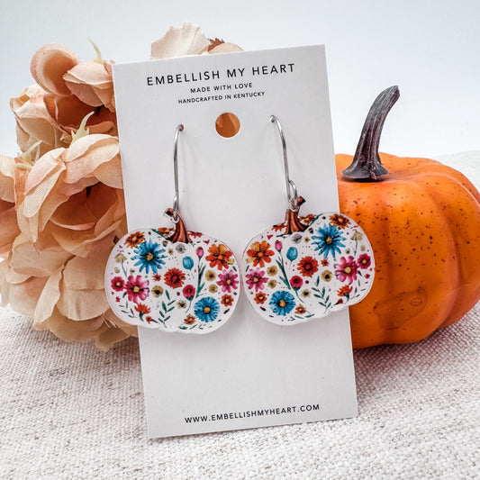 Floral Pumpkin Earrings – Fall Studs & Dangles for Women | Cute Pumpkin Earrings for Autumn Outfits - Embellish My Heart