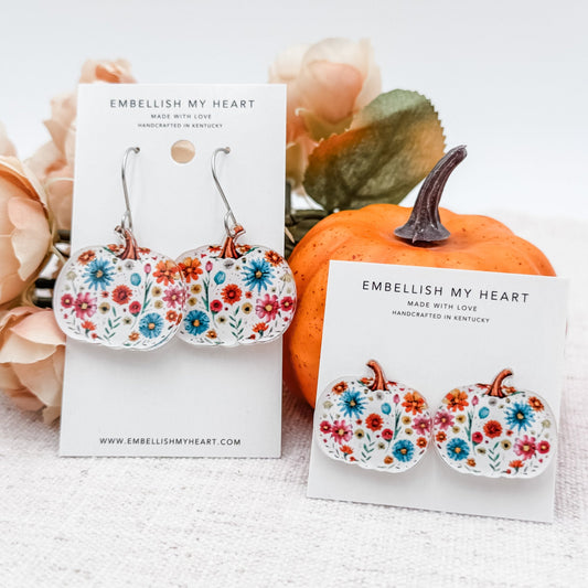 Floral Pumpkin Earrings – Fall Studs & Dangles for Women | Cute Pumpkin Earrings for Autumn Outfits - Embellish My Heart