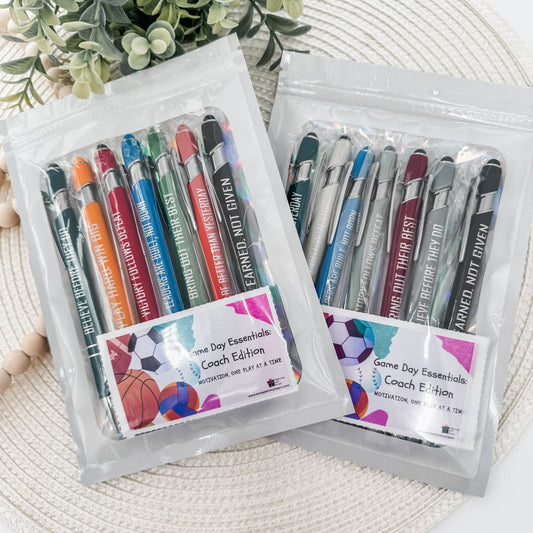 Game Day Essentials: Engraved Coach Pen Set (Stylus Pens, Set of 7) - Embellish My Heart