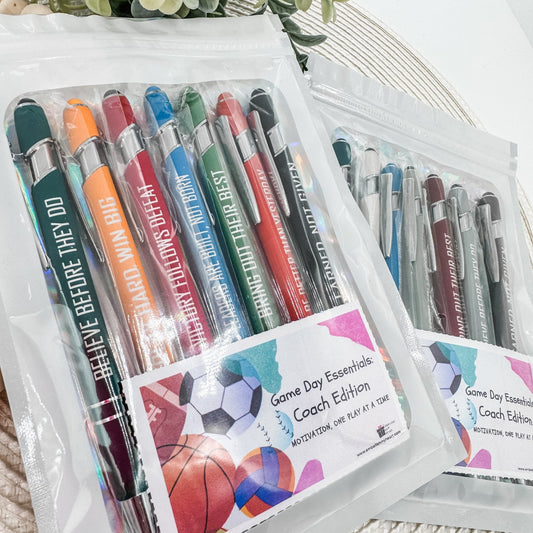 Game Day Essentials: Engraved Coach Pen Set (Stylus Pens, Set of 7) - Embellish My Heart