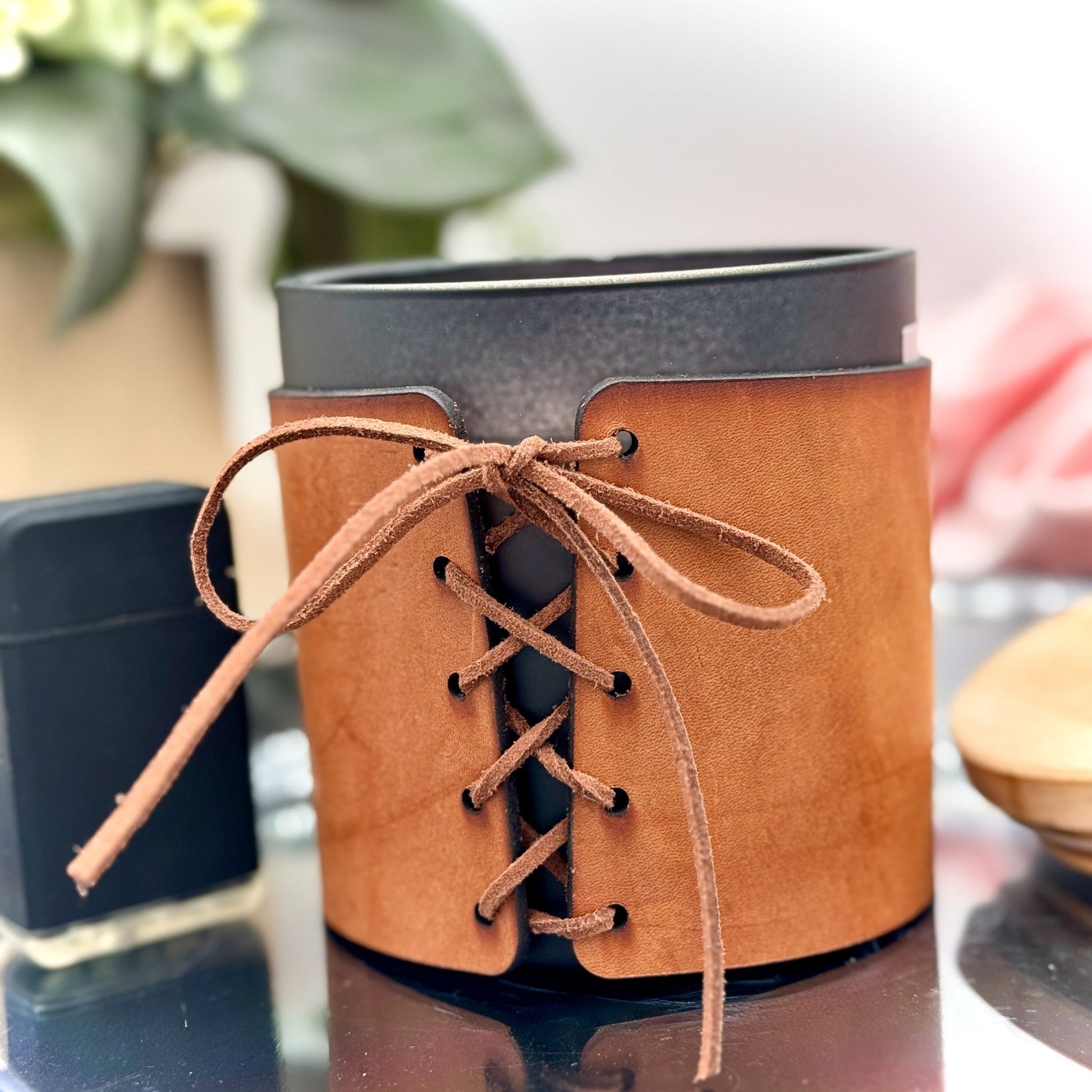 Genuine Leather Custom Candle Sleeve – Fits most 3 - Wick Candles, Candle Wrap, Candle Cover - Embellish My Heart