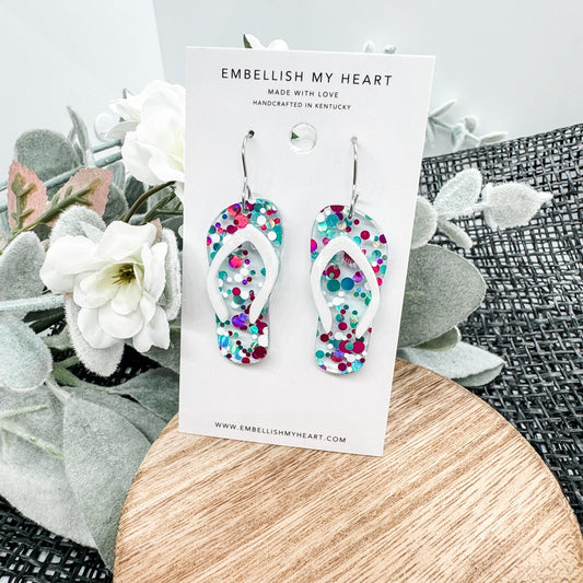 Glitter Confetti Flip Flop Earrings - Embellish My Heart