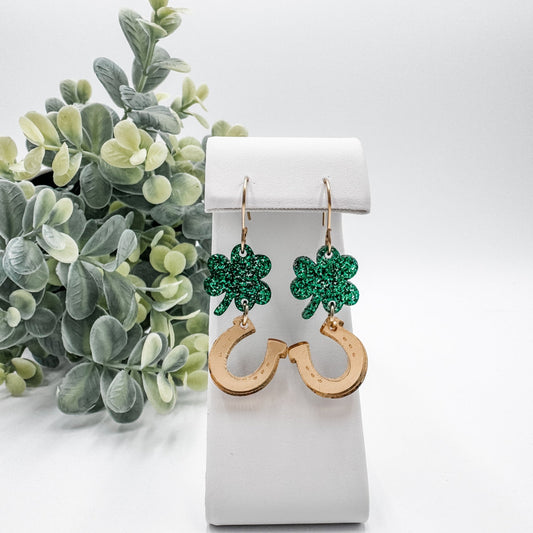 Gold Lucky Charms Shamrock St. Patrick's Day Dangle Earrings - Embellish My Heart