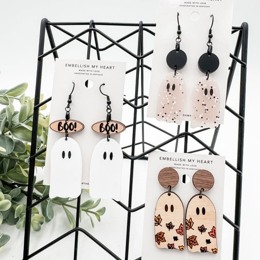 Handmade Ghost Earrings – Lightweight Fall & Halloween Jewelry – 3 Styles - Embellish My Heart