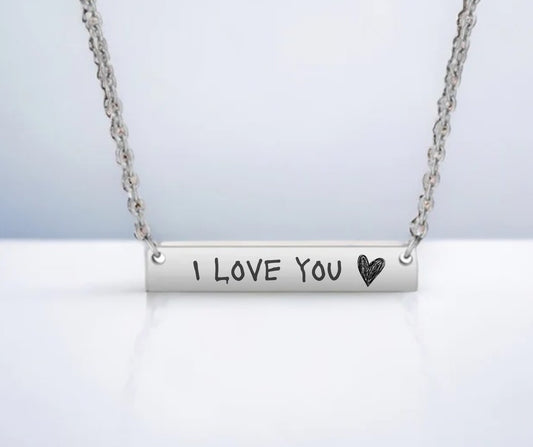 Handwritten Message Horizontal Bar Stainless Steel Necklace - Embellish My Heart