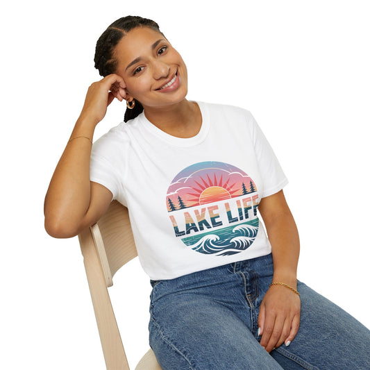 Lake Life Graphic Tee – Retro Sunset Lake Shirt, Summer Vibes T-Shirt, Outdoor Water Shirt for Lake Days, Unisex Relaxed Fit - Embellish My Heart