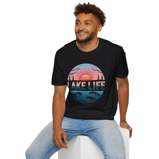 Lake Life Graphic Tee – Retro Sunset Lake Shirt, Summer Vibes T-Shirt, Outdoor Water Shirt for Lake Days, Unisex Relaxed Fit - Embellish My Heart