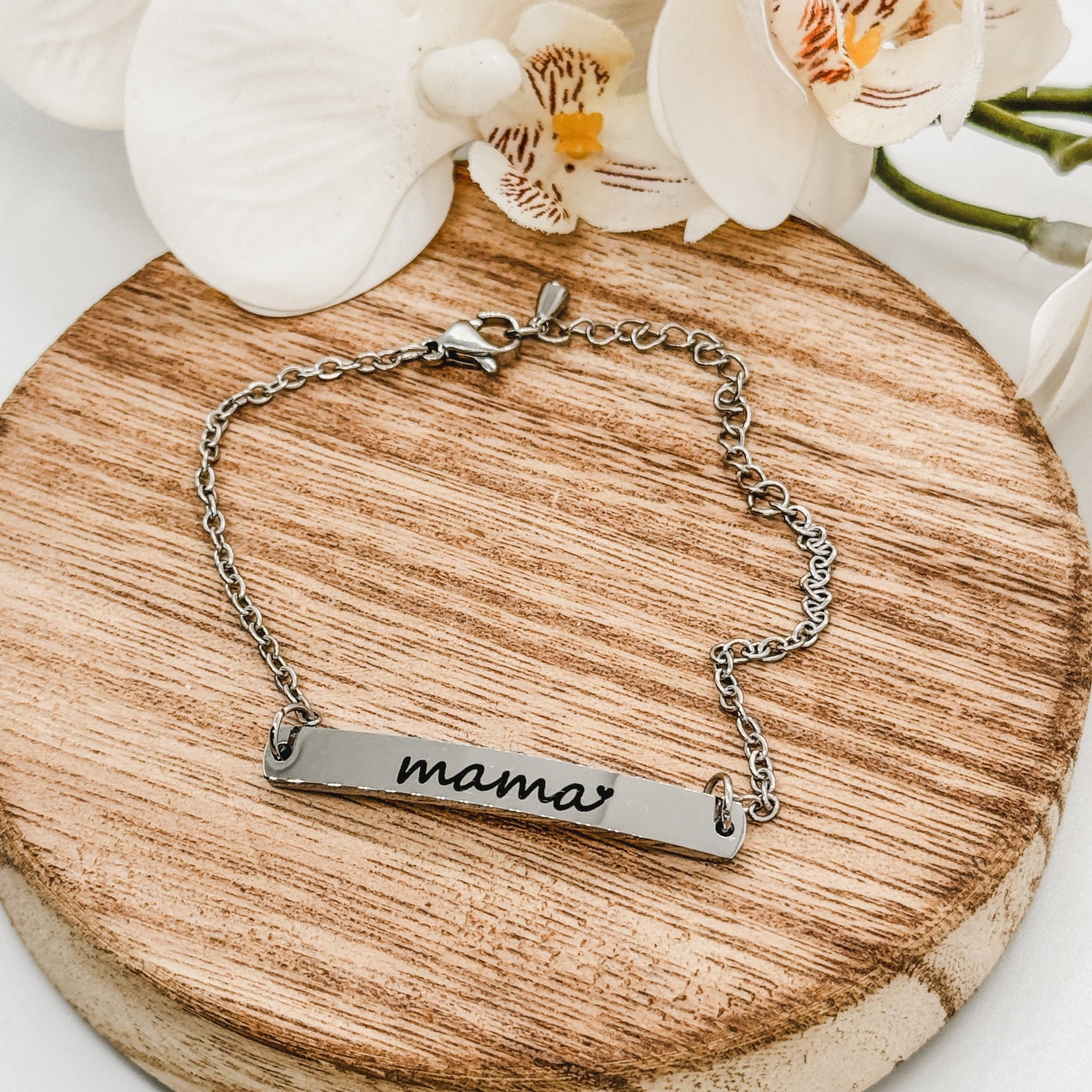 Mama Curved Bar Bracelet Stainless Steel - Embellish My Heart