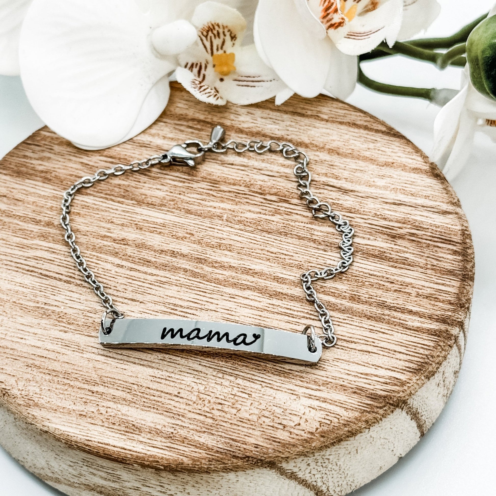 Mama Curved Bar Bracelet Stainless Steel - Embellish My Heart