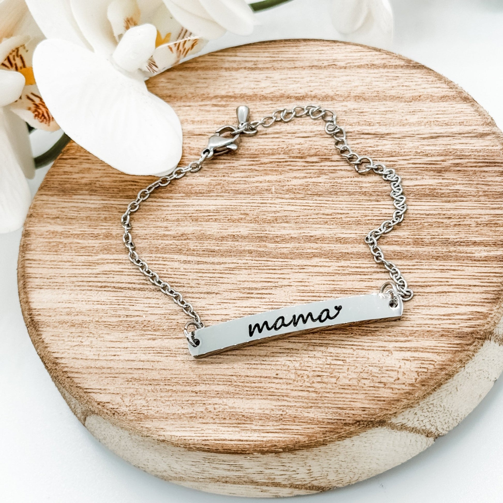 Mama Curved Bar Bracelet Stainless Steel - Embellish My Heart